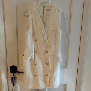 White Sleeveless Tweed Dress